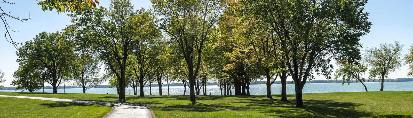 Lake Campus lawn and pathway leading to the lake